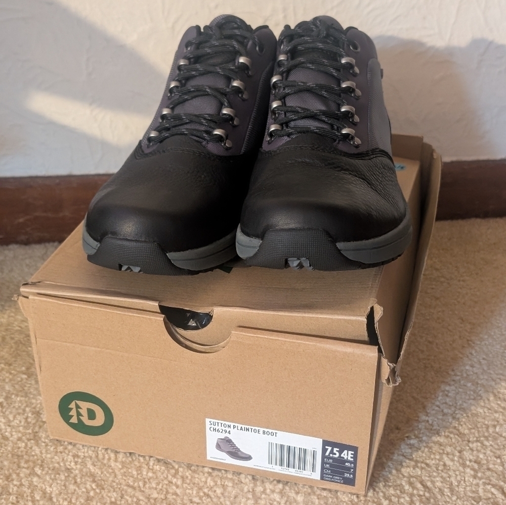 New Dunham Men's Sutton Plaintoe Boot Mid Calf, Black/Grey Size 7.5